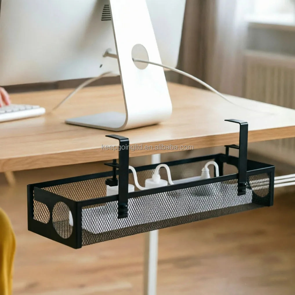 No Drilling Under Desk Metal Cable Management Tray Under Desk with Clamp
