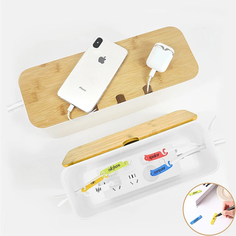 Organizer Box Manager Box Power Cord Socket Wire Storage Case Desktop Desk Data Bamboo Cable Management