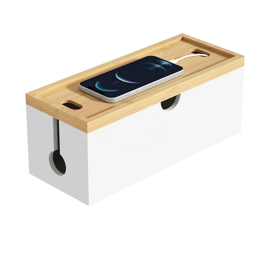 Bamboo Cable Management Box to Hide Wires Power Strips for Desktop Storage Cord Holder Wood Organizer