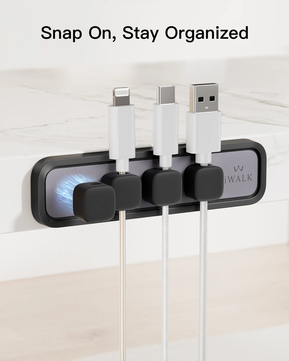 Magnetic Cable Clip Organizer Silicone Tidy Cord Management Straps Reusable Desktop Cable Organizer with Metal Holder