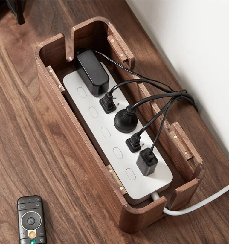 Bamboo and Wood Customization Handmade Natural Color Cable Management Box with Wooden Magnet Lid