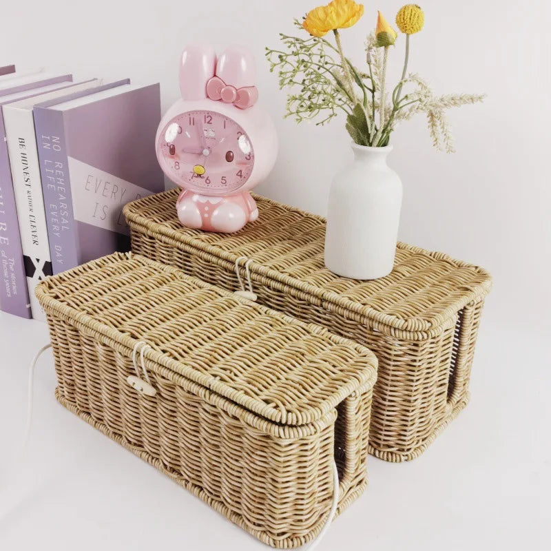 Plastic Eco-Friendly Handle Cable Storage Box 2 Open Slots Cords Hider Desk Cord Organizer Computer Router USB Hub Power Strip