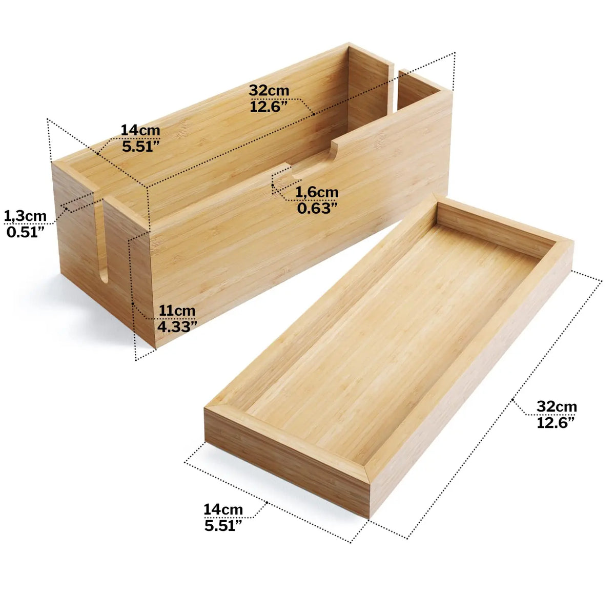 Bamboo Cable Management Box Cord Hide Organizer Box Wooden Cable Organizer Box for Wires Power Strips