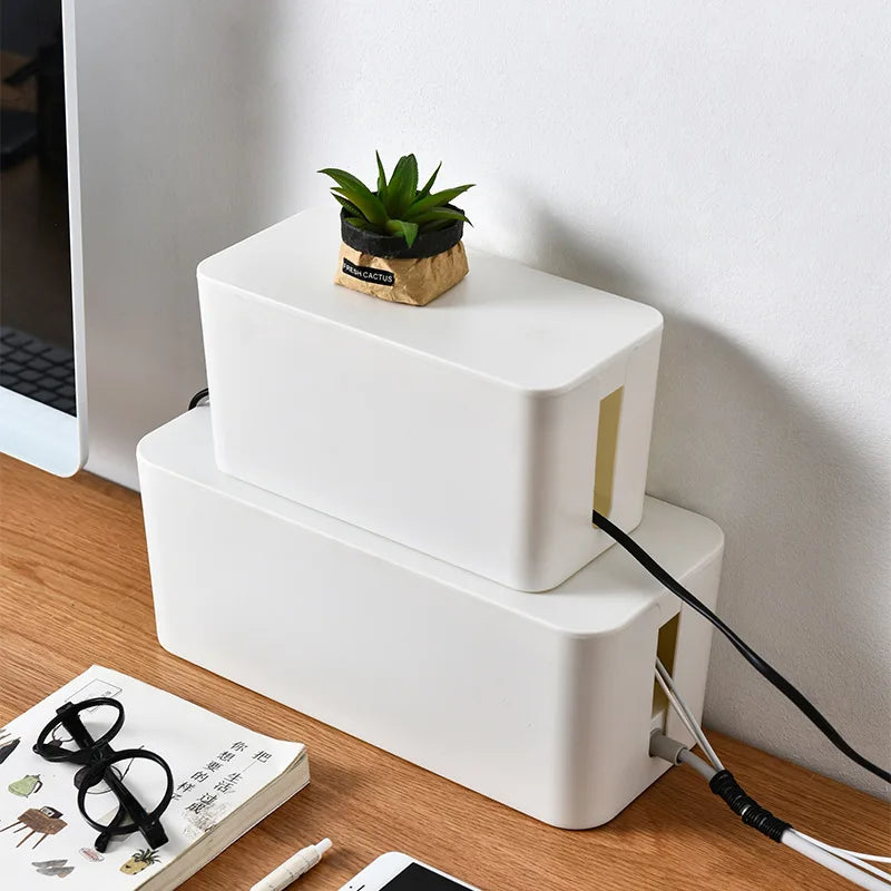 Hot Sale Wire Storage Organizer Plastic Desktop Data Cord Charger Black Tool Modem Container Manager Box Cable Management Box