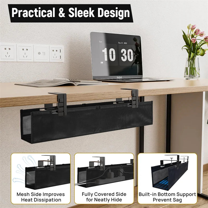 Under Desk Cable Management Tray Mesh Desk Cable Management Box for Office Under Table Cable Organizer Basket