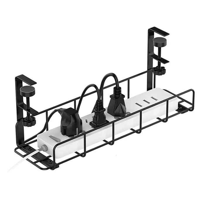No Drill Desk Cable Organizer with Clamp Under Desk Cable Management Tray Metal Wire Office Home Cord Wire Organizer for Table