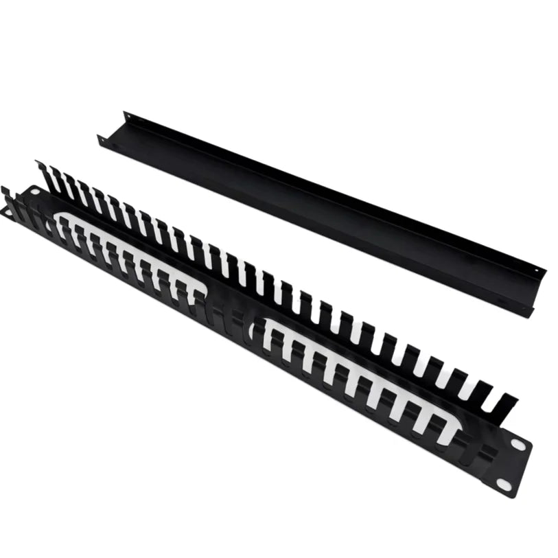 1U 19in Horizontal Cable Manager, 25-Slot Rack Mount Finger Duct, Metal Wire Organizer for Network Server Cabinet (Black)