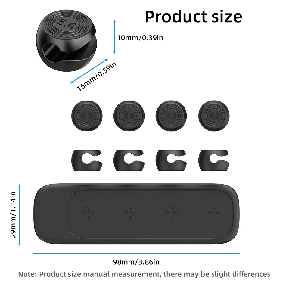 Home Office Supplies Upgrade OD5.0MM Desk Self Adhesive Silicone 4 Clips Magnet Cable Organizer Clip Holder Bigger Cable Hole
