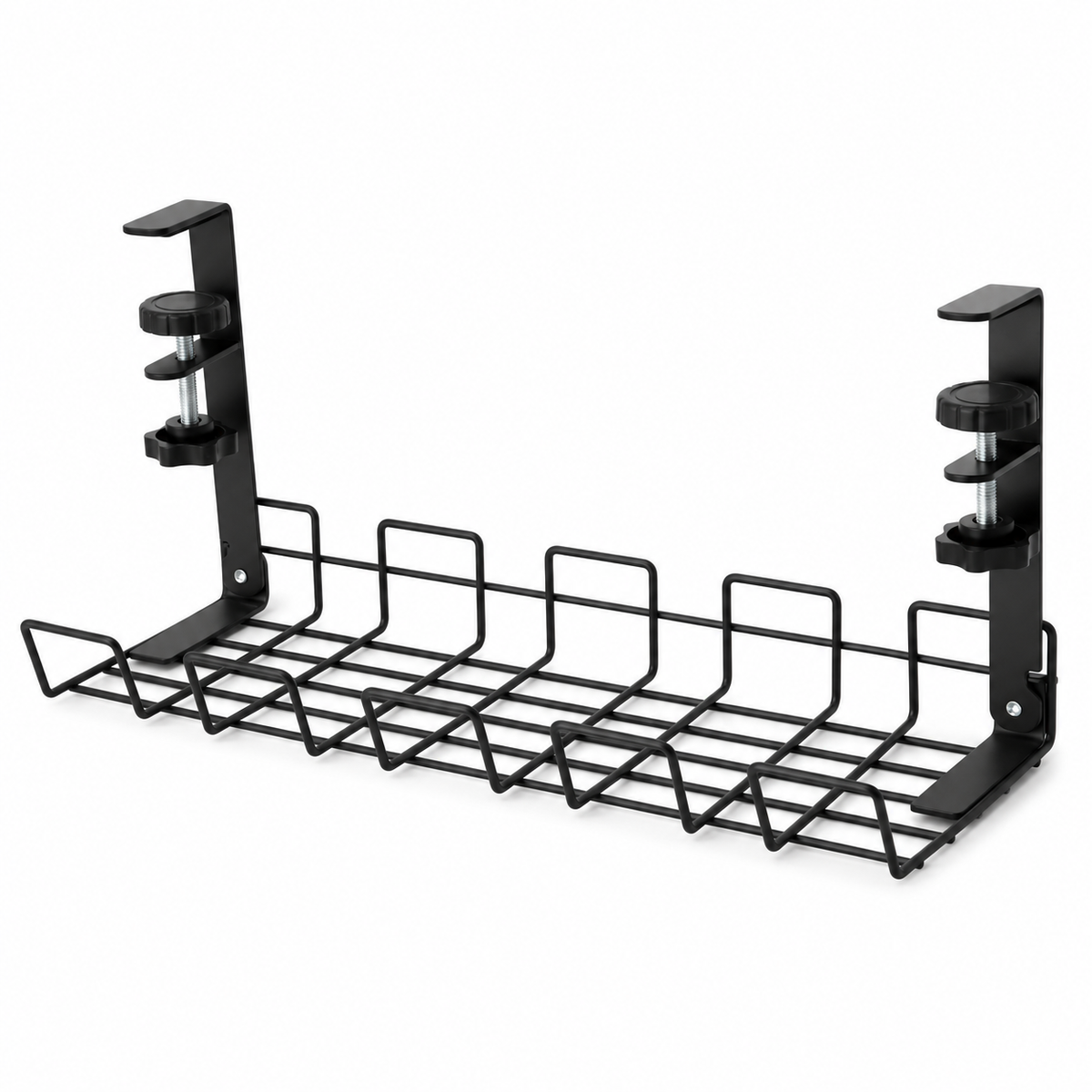 Furniture Metal Cable Management Under Desk Long Power Strips Tray No Drill Rack Black Install With Clamp
