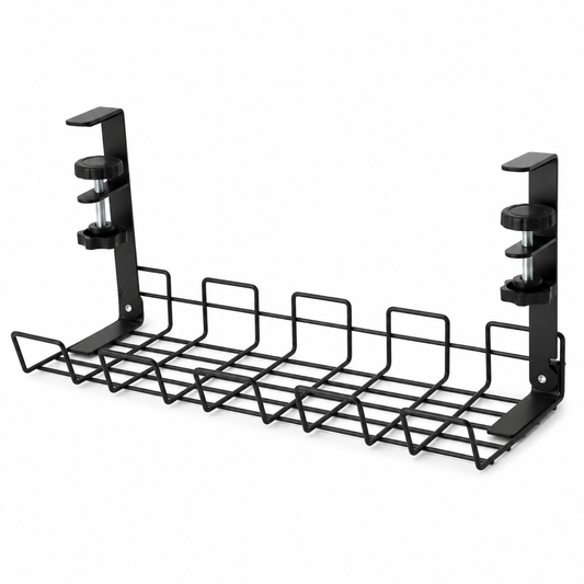 Furniture Metal Cable Management Under Desk Long Power Strips Tray No Drill Rack Black Install With Clamp
