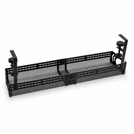 New Arrivals Black Wire Cord Organizer Basket Storage Shelf Rack No Drill Under Desk Cable Management Tray with Clamp