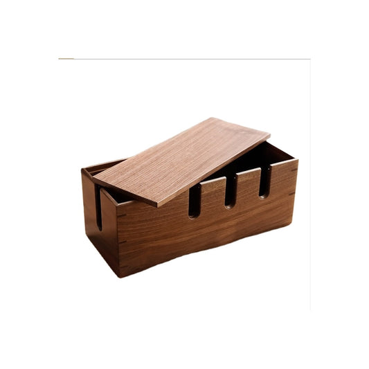Bamboo and Wood Customization Handmade Natural Color Cable Management Box with Wooden Magnet Lid
