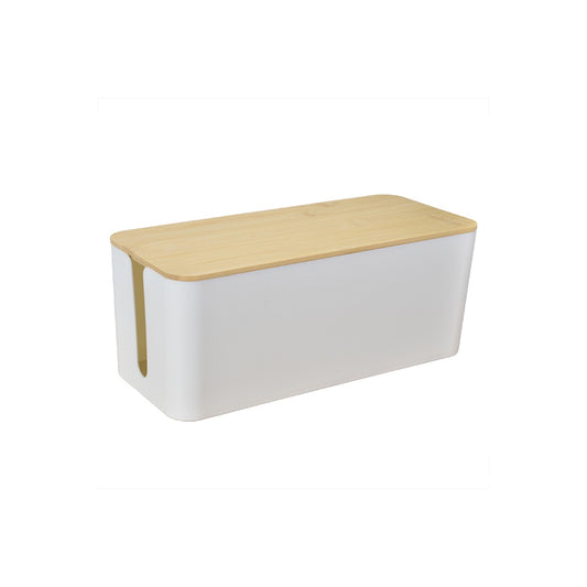 Plastic Large Cable Organizer Storage Power Strip Management Box with Bamboo Lid