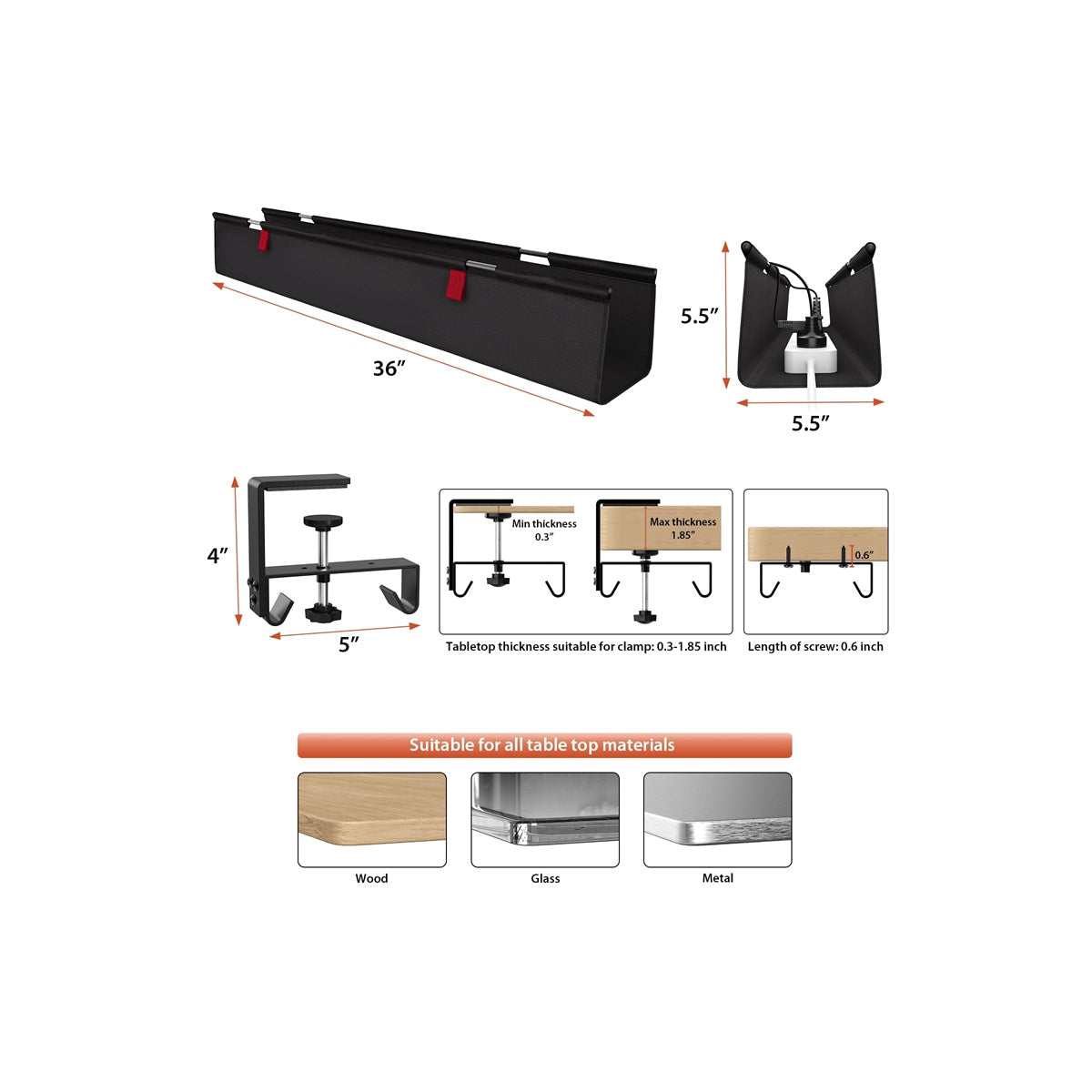 No Drill Under Desk Cable Management Tray Desk Cable Management Premium Fabric Cable Management Tray for Office Home