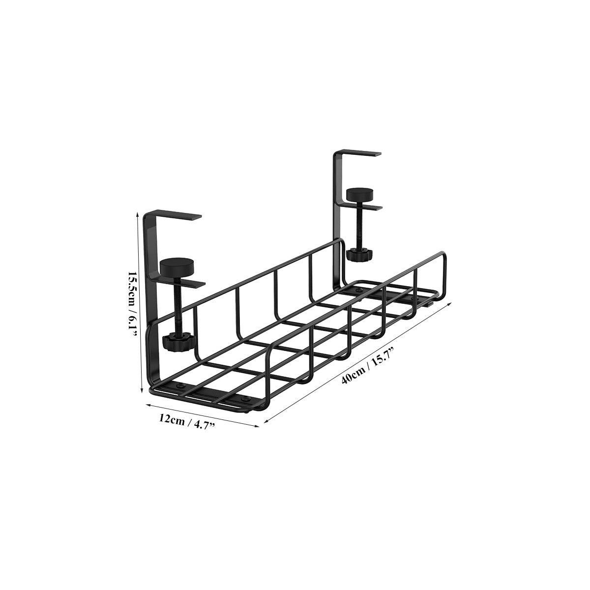 No Drill Desk Cable Organizer with Clamp Under Desk Cable Management Tray Metal Wire Office Home Cord Wire Organizer for Table